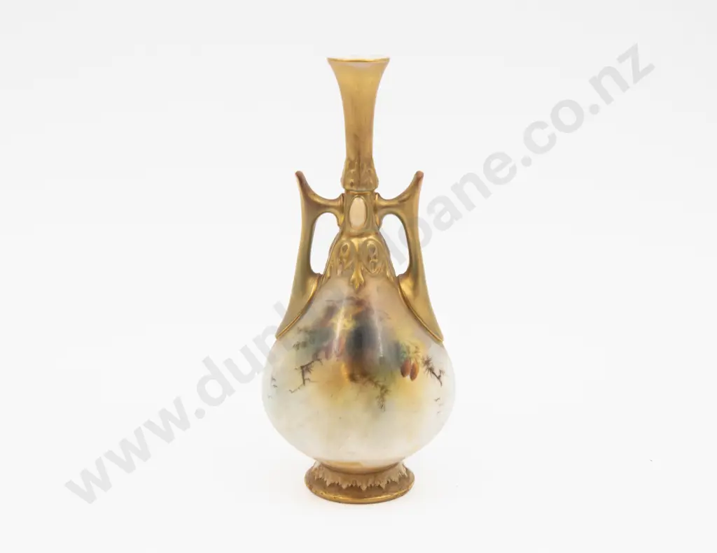 C1899 Royal Worcester Specimen Vase Hand Painted with Peacock Signed F J Bray 16cm H Image 1++
