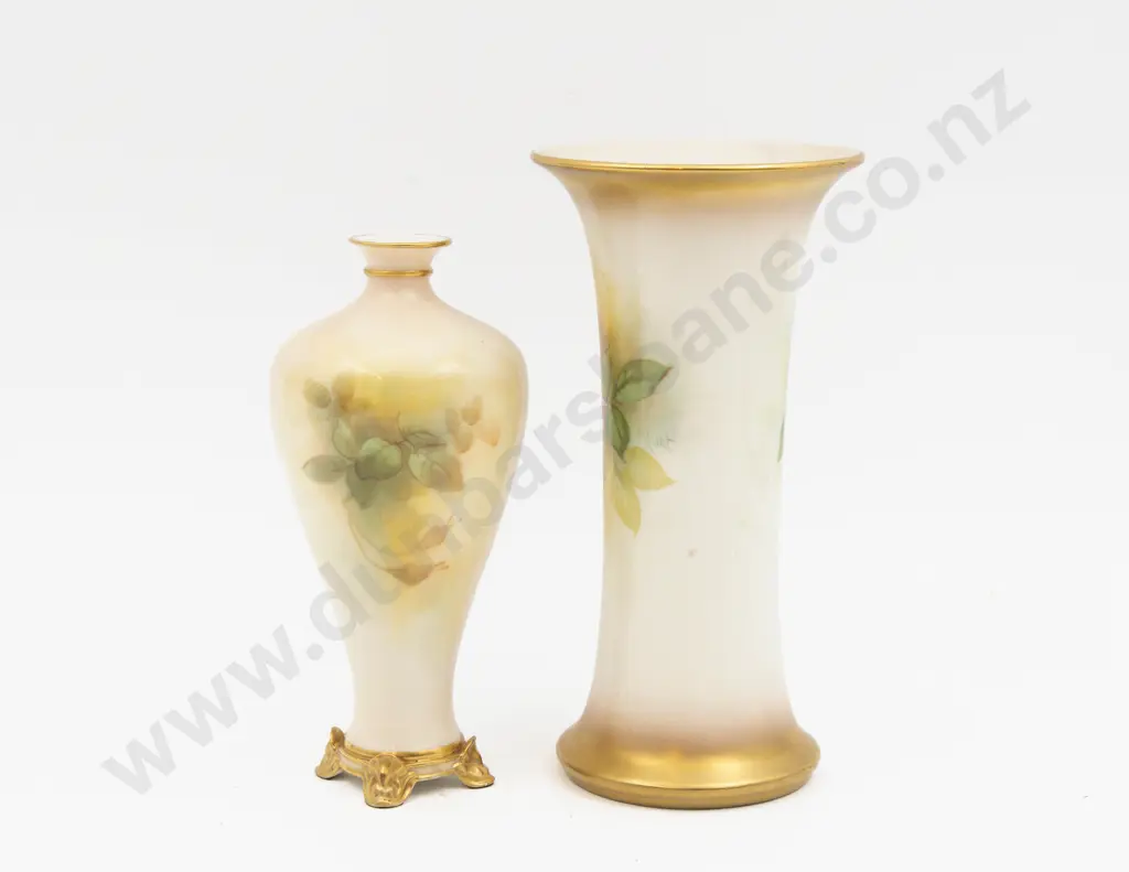C1922 & C1932 Royal Worcester Vases Hand Painted with Roses 17cm H & 19cm H Image 1++