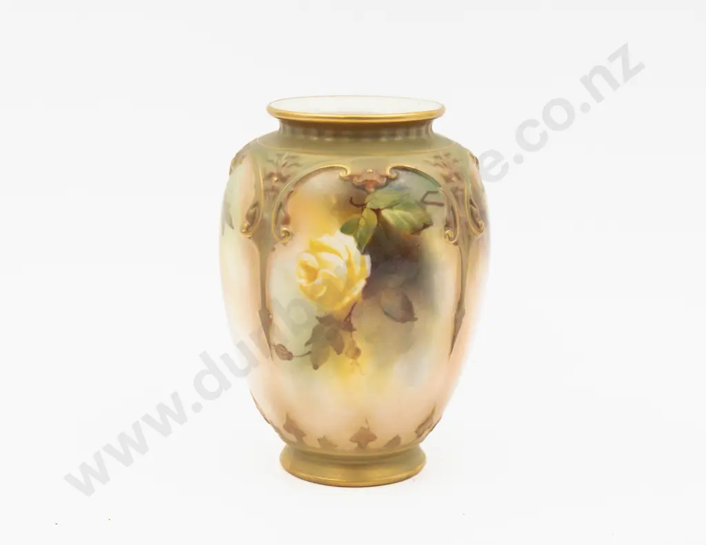 C1896 Royal Worcester Vase Hand Painted with Roses Unsigned 15cm H Image 1++