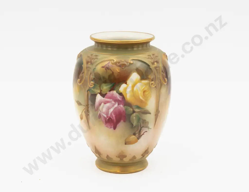 C1896 Royal Worcester Vase Hand Painted with Roses Unsigned 15cm H Image 1++