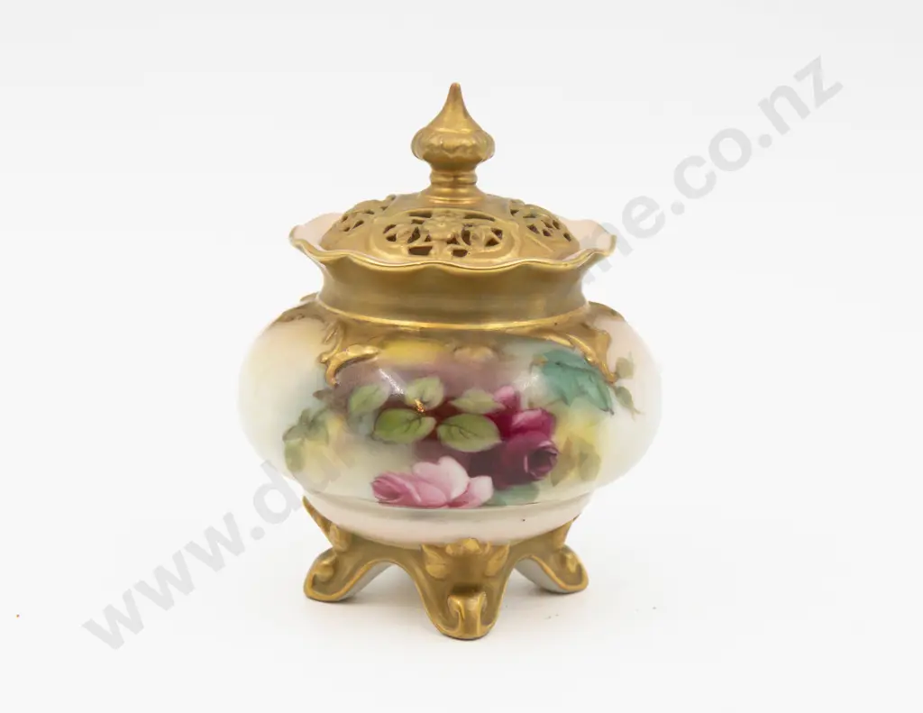 C1900 Royal Worcester Pot & Cover Hand Painted with Roses Unsigned 11.5cm H Image 1++