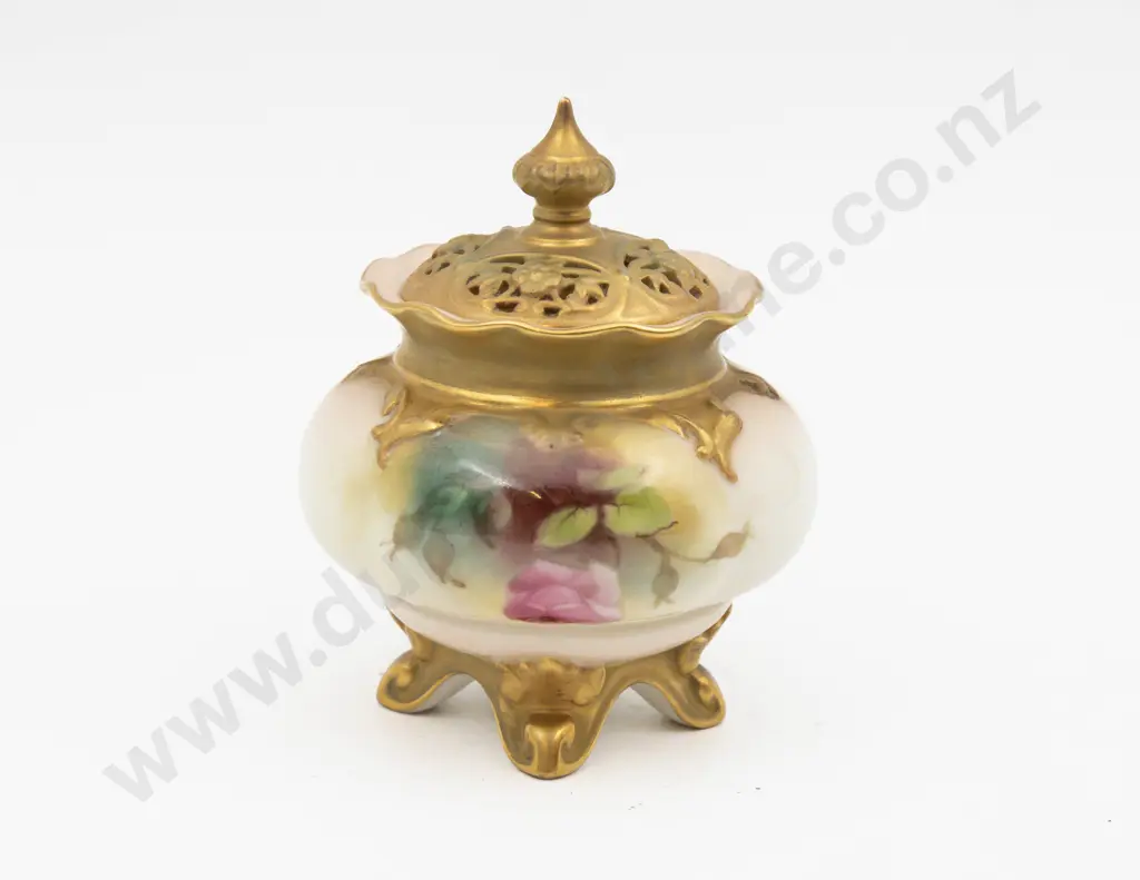 C1900 Royal Worcester Pot & Cover Hand Painted with Roses Unsigned 11.5cm H Image 1++