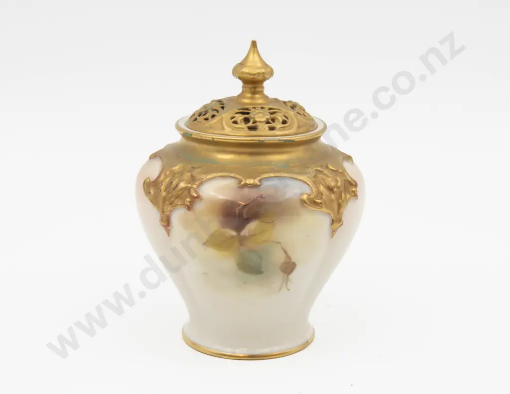 C1923 Royal Worcester Pot & Cover Hand Painted with Roses Unsigned 13cm H Image 1++