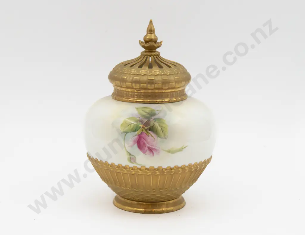 C1955 Royal Worcester Pot Pourri Vase Hand Painted with Rose Signed K H Price 21cm H Image 1++