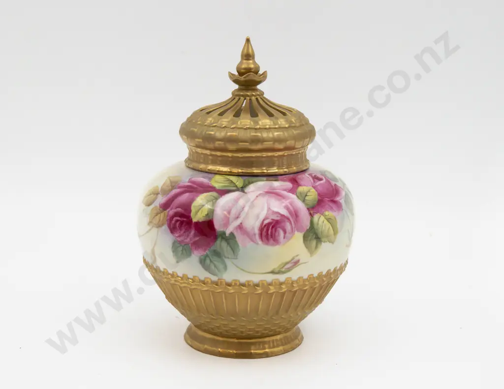 C1955 Royal Worcester Pot Pourri Vase Hand Painted with Rose Signed K H Price 21cm H Image 1++