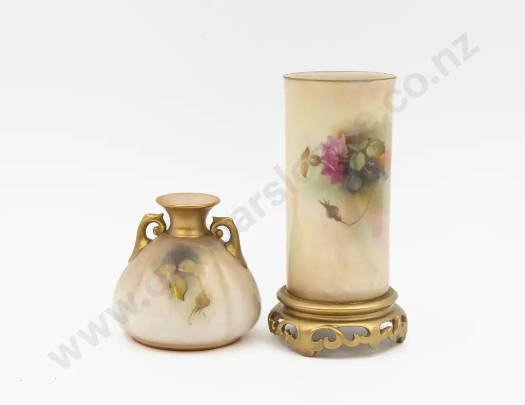 C1918 & C1925 Royal Worcester Vases Hand Painted with Roses 16cm H & 9cm H Image 1++