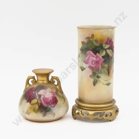 C1918 & C1925 Royal Worcester Vases Hand Painted with Roses 16cm H & 9cm H