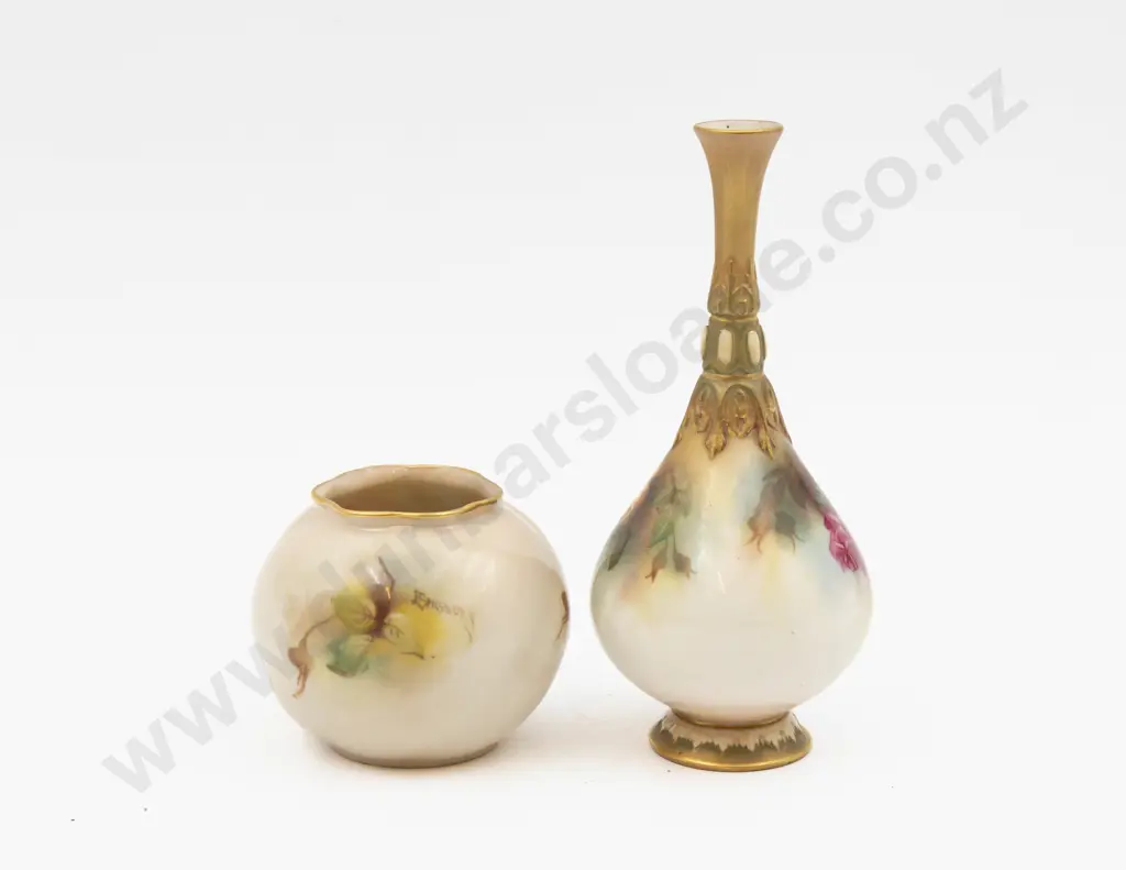 C1898 & C1925 Royal Worcester Vases Hand Painted with Roses Tallest 16.5cm H Image 1++