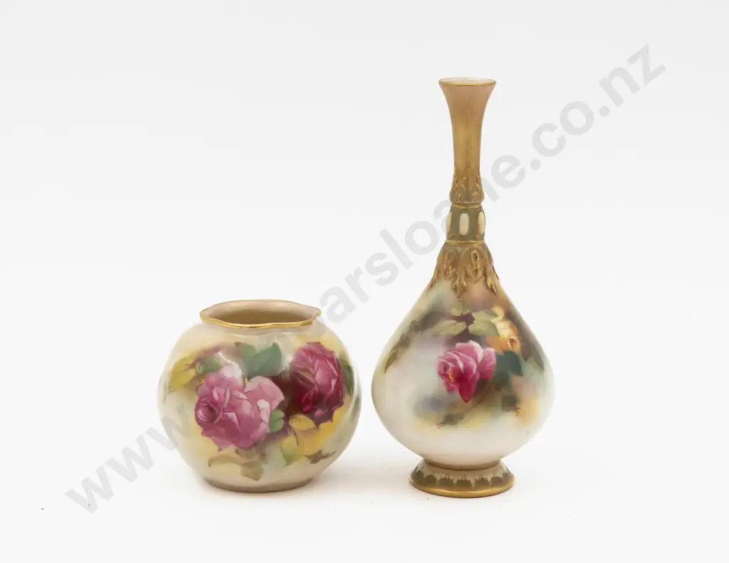 C1898 & C1925 Royal Worcester Vases Hand Painted with Roses Tallest 16.5cm H Image 1++