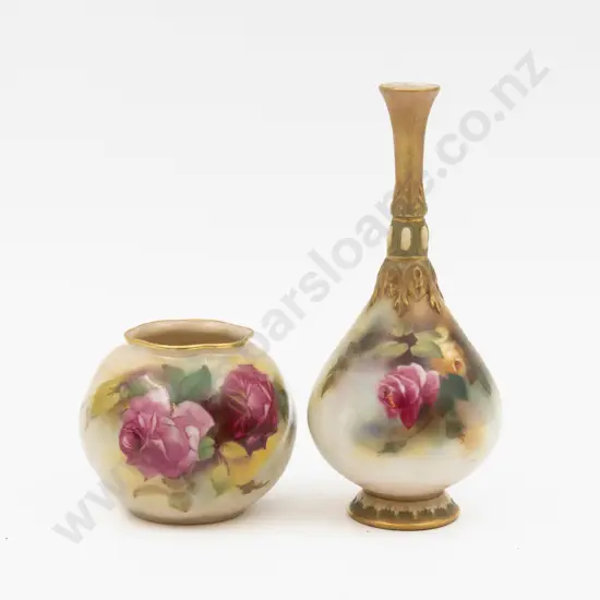 C1898 & C1925 Royal Worcester Vases Hand Painted with Roses Tallest 16.5cm H