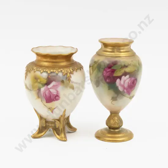 C1919 & C1926 Royal Worcester Vases Hand Painted with Roses 10.5cm H & 9.5cm H