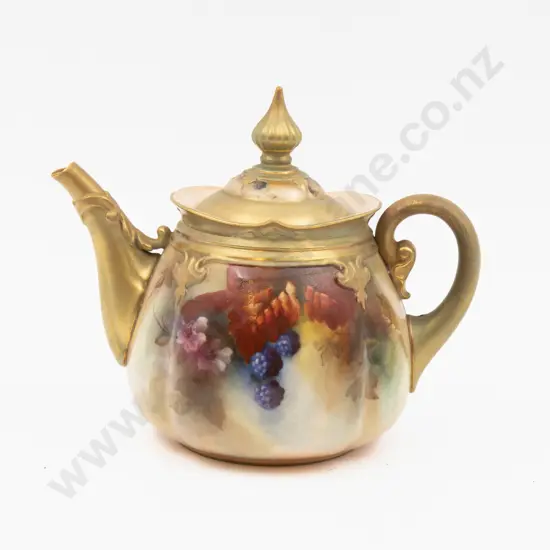 C1895 Royal Worcester Small Teapot Hand Painted with Fruits 15cm H