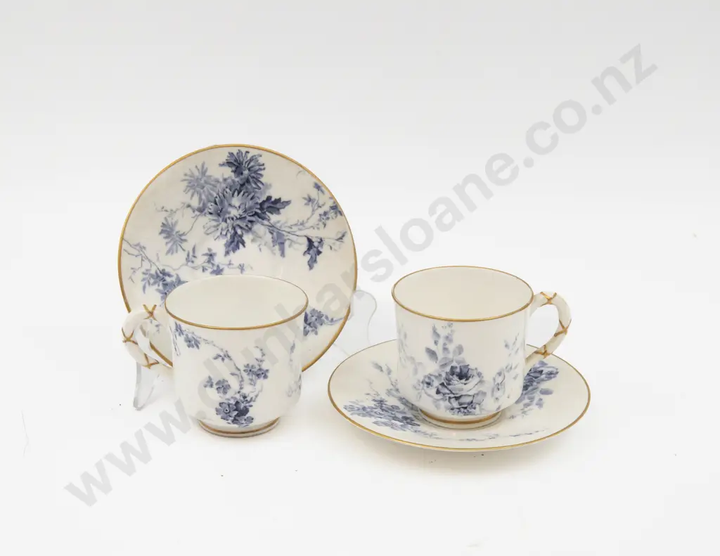 Two C1894 Royal Worcester Demi Tasse Coffee Cups & Saucers Hand Painted With Florals 6.5cm H Image 1++