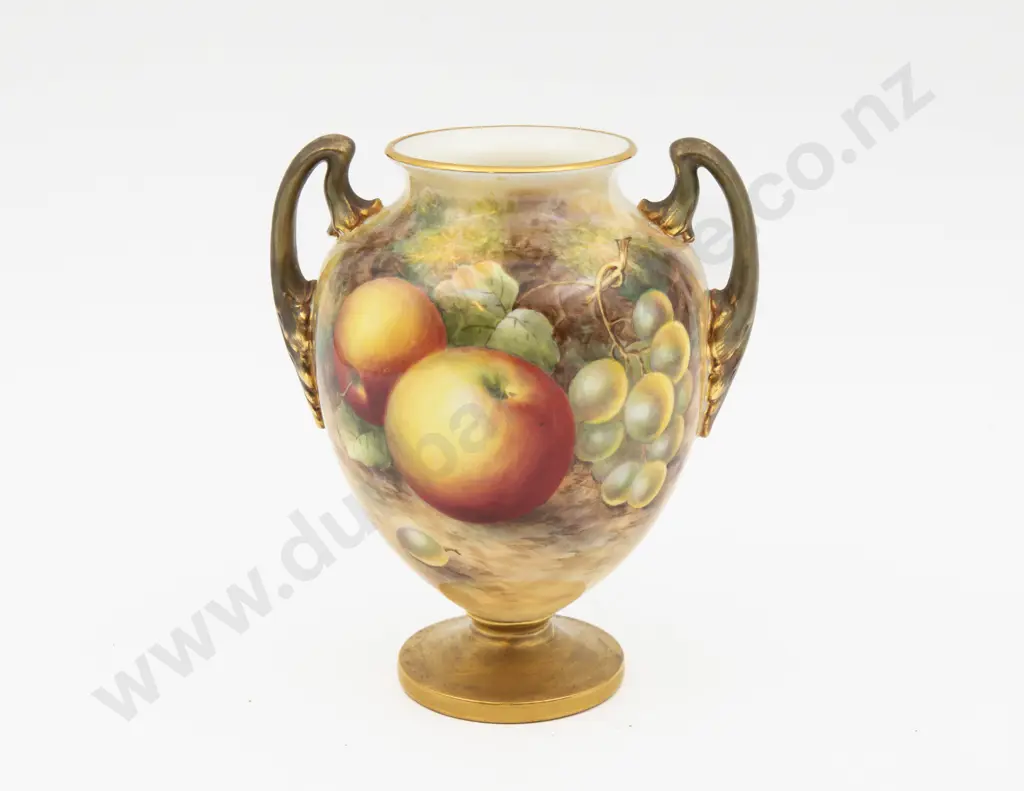 Post 1975 Royal Worcester Vase Hand Painted with Fruits Signed H Ayrton 16cm H Image 1++