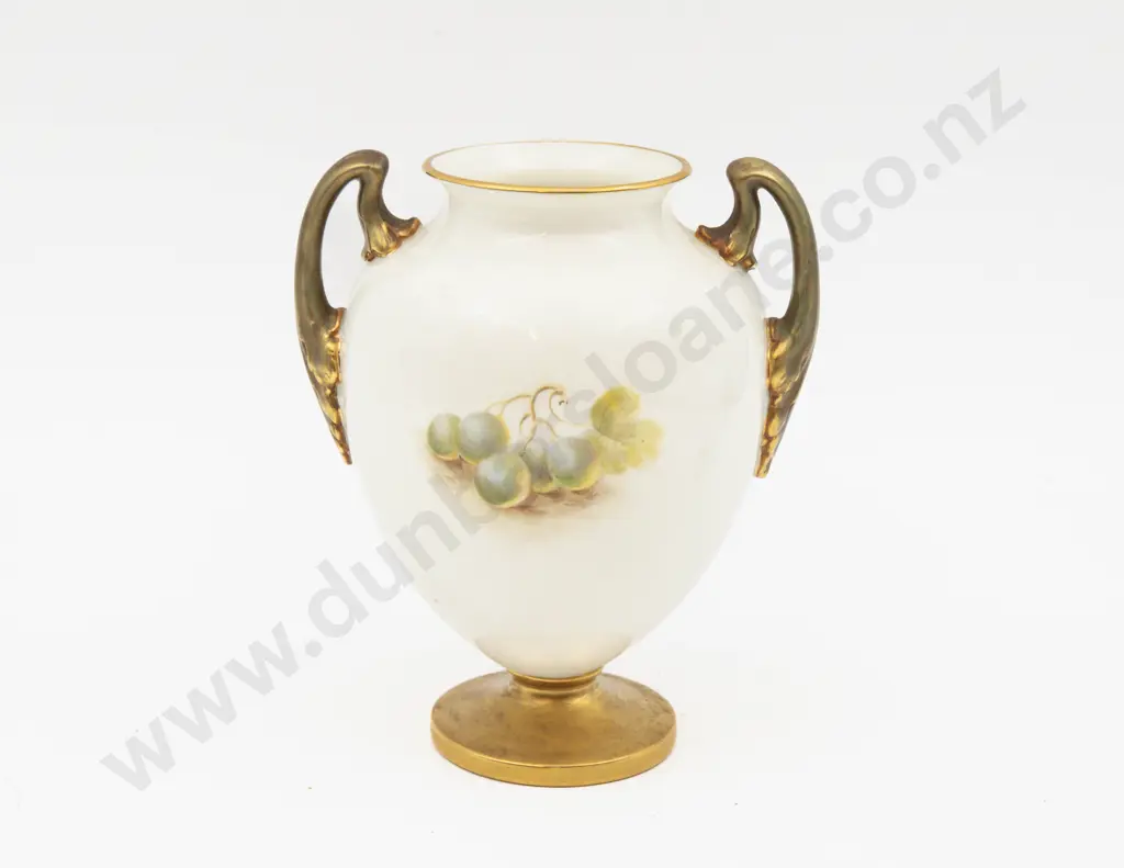 Post 1975 Royal Worcester Vase Hand Painted with Fruits Signed H Ayrton 16cm H Image 1++