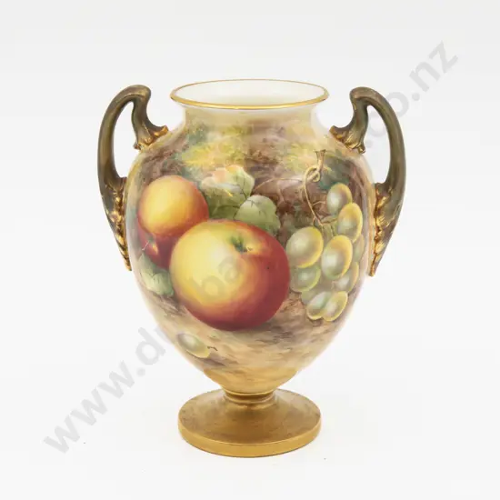 Post 1975 Royal Worcester Vase Hand Painted with Fruits Signed H Ayrton 16cm H