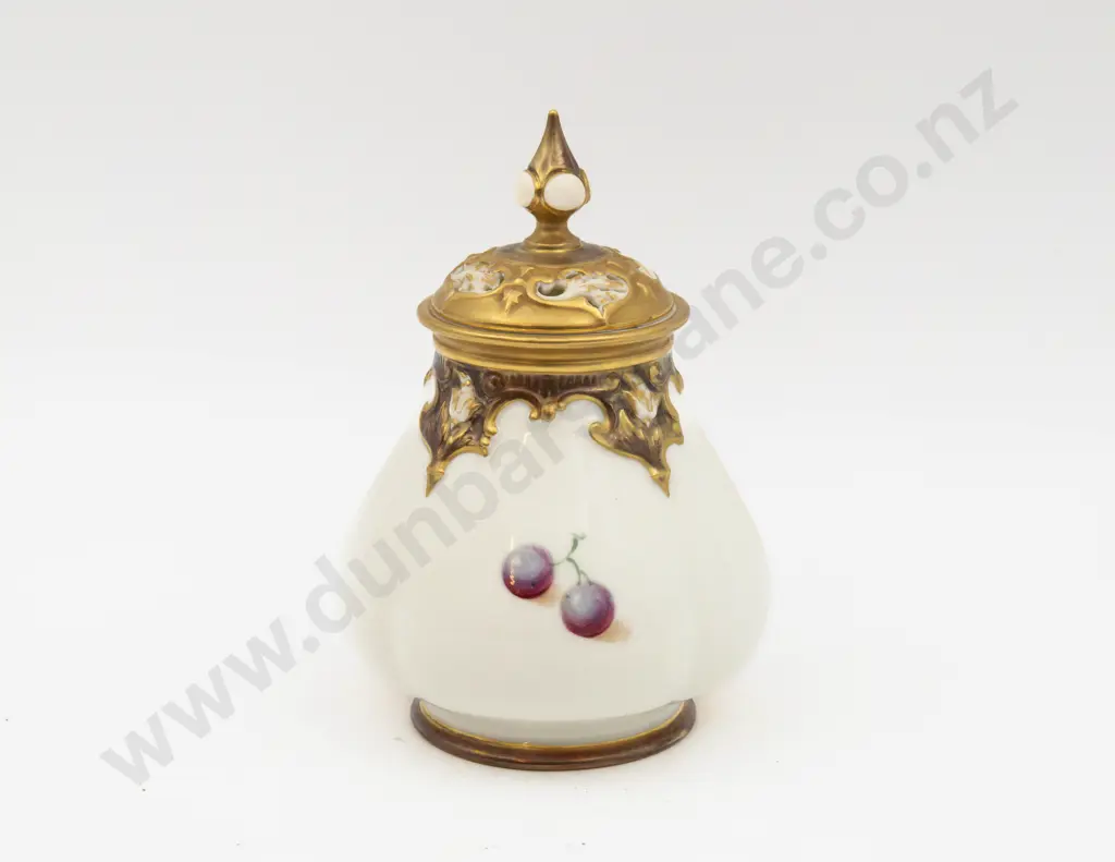 Post 1975 Royal Worcester Vase & Cover Hand Painted with Fruits Signed F Roberts 16.5cm H Image 1++