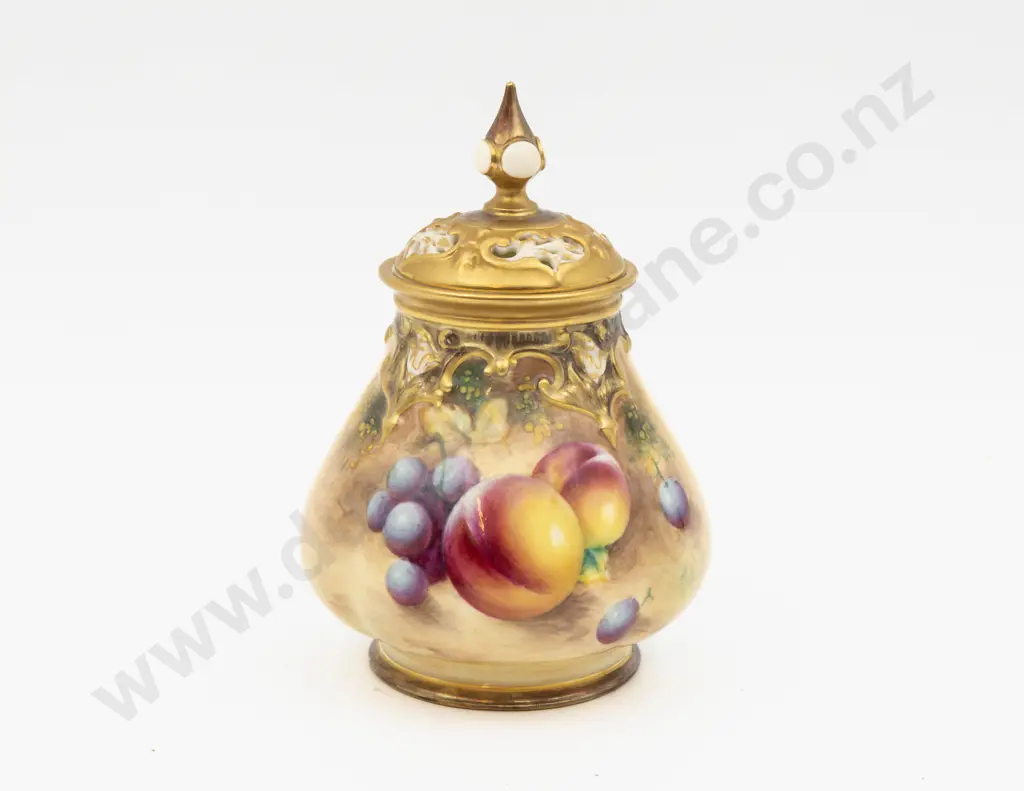 Post 1975 Royal Worcester Vase & Cover Hand Painted with Fruits Signed F Roberts 16.5cm H Image 1++