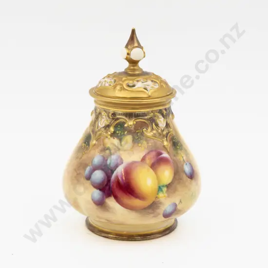 Post 1975 Royal Worcester Vase & Cover Hand Painted with Fruits Signed F Roberts 16.5cm H