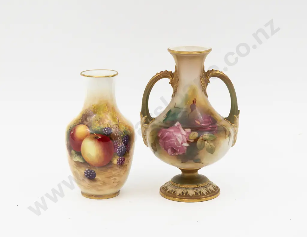 C1897 Royal Worcester Vase Hand Painted with Roses 14cm H & Other Image 1++