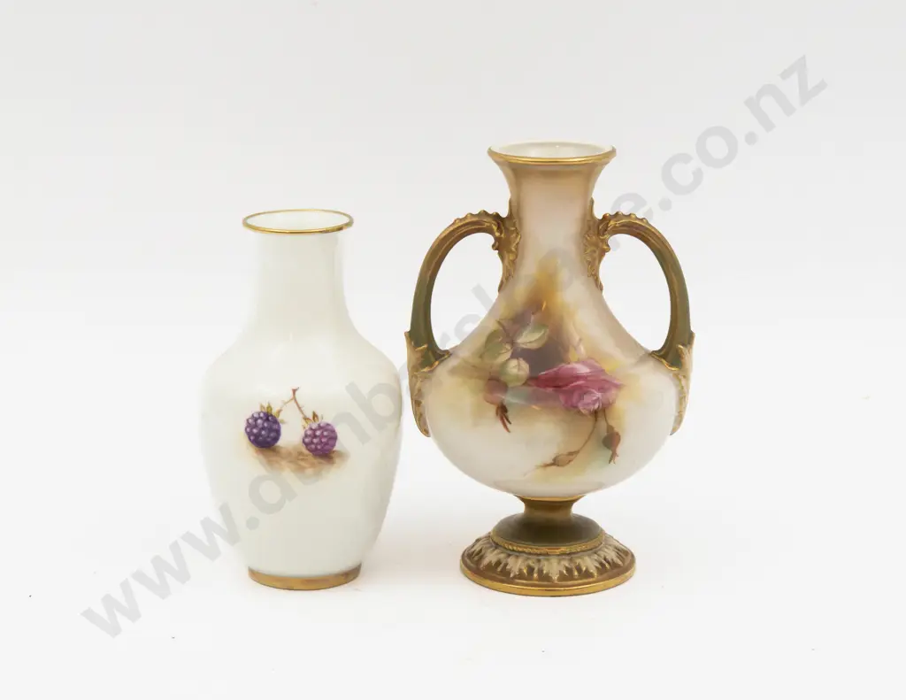 C1897 Royal Worcester Vase Hand Painted with Roses 14cm H & Other Image 1++