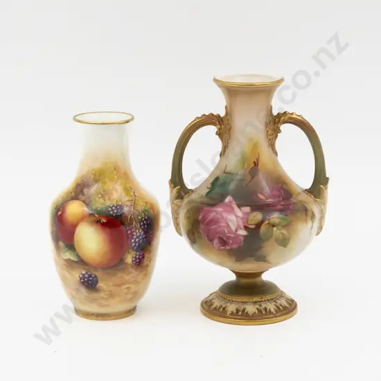 C1897 Royal Worcester Vase Hand Painted with Roses 14cm H & Other