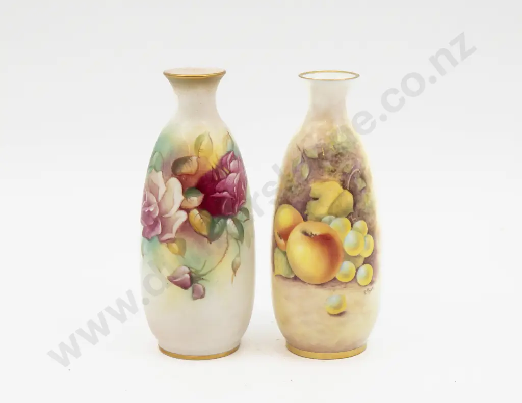 C1950 Royal Worcester Vase Hand Painted with Roses Signed M Hunt 14.5cm H & Other Image 1++