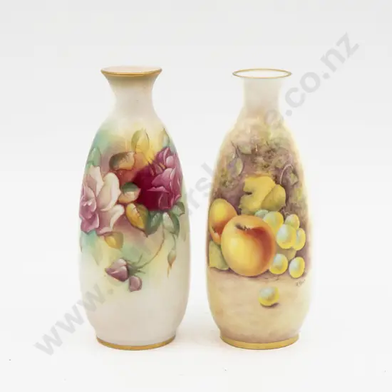 C1950 Royal Worcester Vase Hand Painted with Roses Signed M Hunt 14.5cm H & Other
