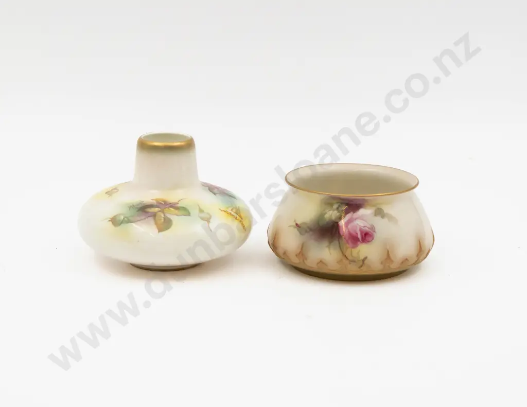 C1899 & C1950 Royal Worcester Vases Hand Painted with Roses One Signed M Hunt Tallest 8cm H Image 1++
