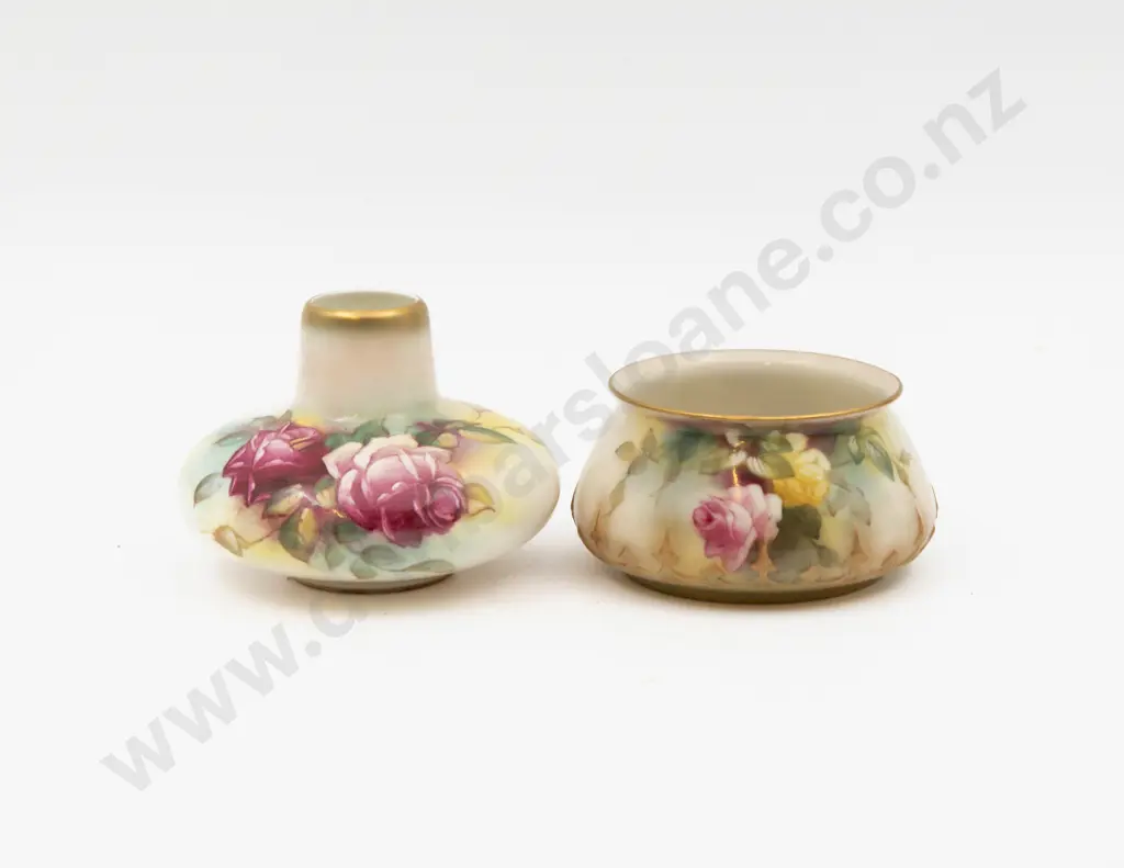 C1899 & C1950 Royal Worcester Vases Hand Painted with Roses One Signed M Hunt Tallest 8cm H Image 1++