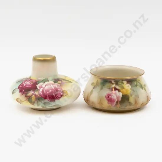 C1899 & C1950 Royal Worcester Vases Hand Painted with Roses One Signed M Hunt Tallest 8cm H