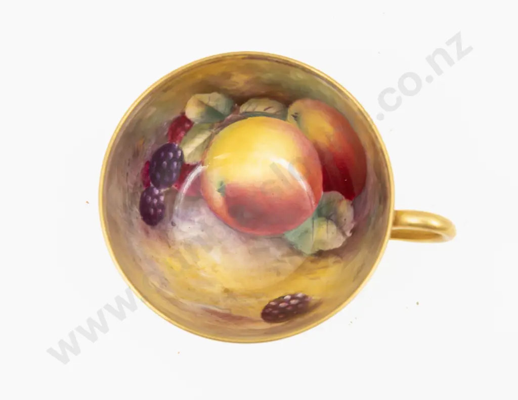 C1928 Royal Worcester Teacup & Saucer Hand Painted with Fruits Signed H G Moseley Image 1++
