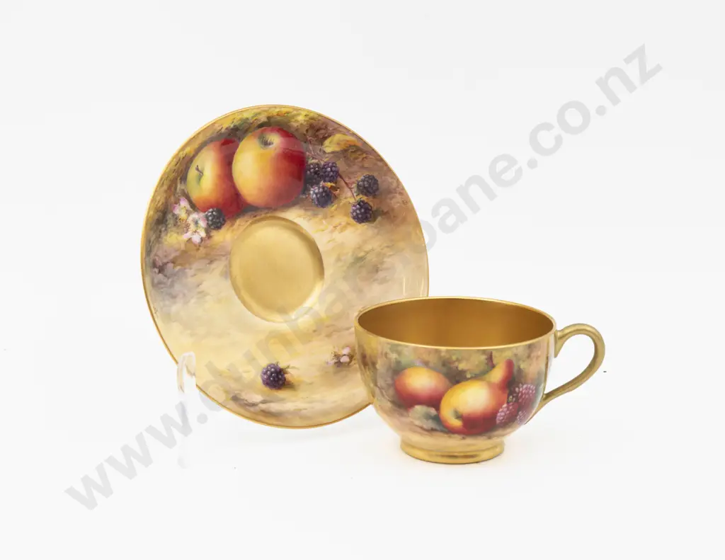 C1926 Royal Worcester Teacup & Saucer Hand Painted with Fruits Signed E Townsend & H Stinton Image 1++