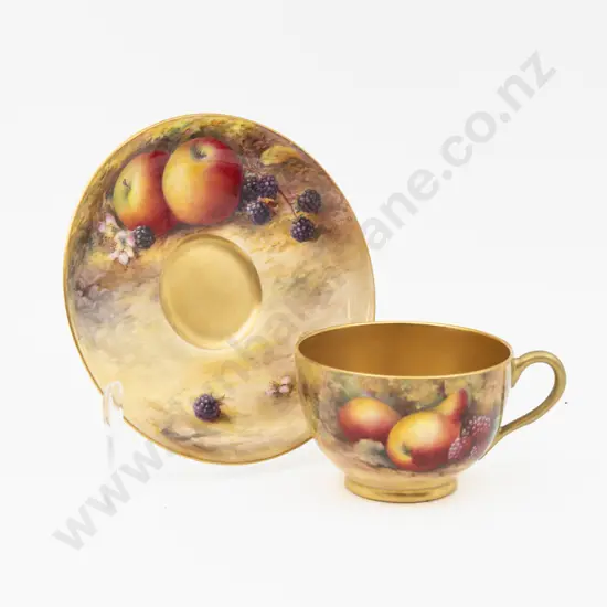 C1926 Royal Worcester Teacup & Saucer Hand Painted with Fruits Signed E Townsend & H Stinton