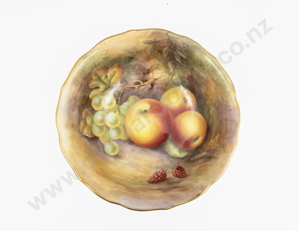 C1949 Royal Worcester Footed Bowl Hand Painted with Fruits Signed H H Price 20cm Dia Image 1++