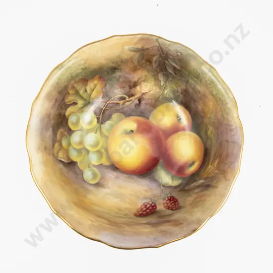 C1949 Royal Worcester Footed Bowl Hand Painted with Fruits Signed H H Price 20cm Dia