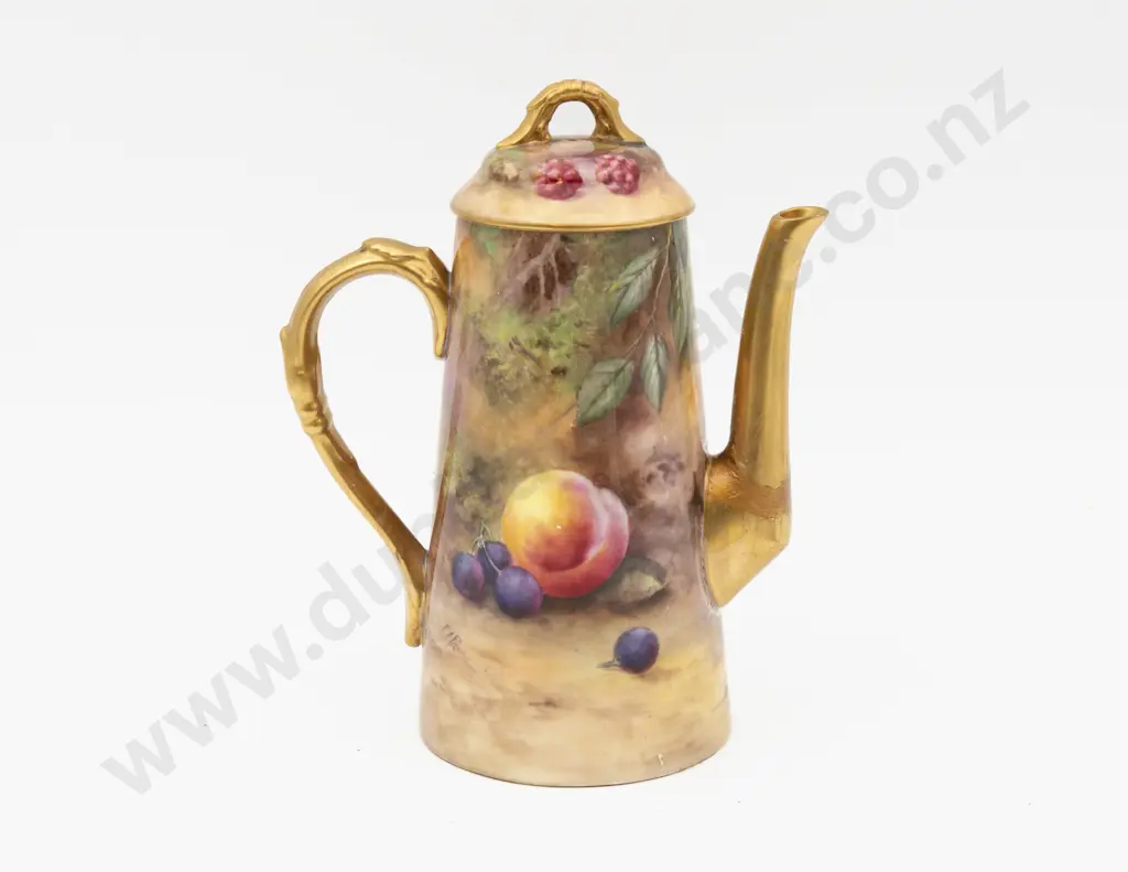 C1929 Royal Worcester Coffee Pot Hand Painted with Fruits Signed H H Price 20cm H (A/F) Image 1++