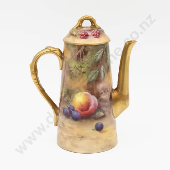 C1929 Royal Worcester Coffee Pot Hand Painted with Fruits Signed H H Price 20cm H (A/F)
