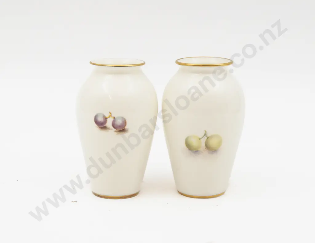 C1951 & Post 1975 Royal Worcester Vase Hand Painted with Fruits Signed Variously 10.5cm H Image 1++