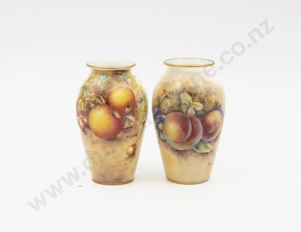 C1951 & Post 1975 Royal Worcester Vase Hand Painted with Fruits Signed Variously 10.5cm H Image 1++