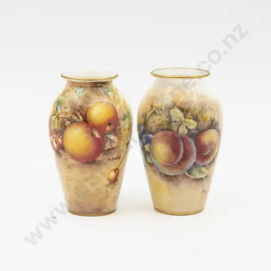 C1951 & Post 1975 Royal Worcester Vase Hand Painted with Fruits Signed Variously 10.5cm H