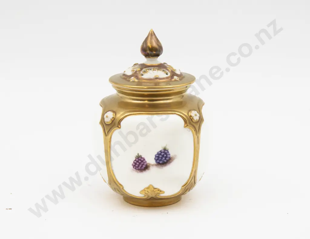 Post 1975 Royal Worcester Pot & Cover Hand Painted with Fruits Signed A Kendry 12.5cm H Image 1++