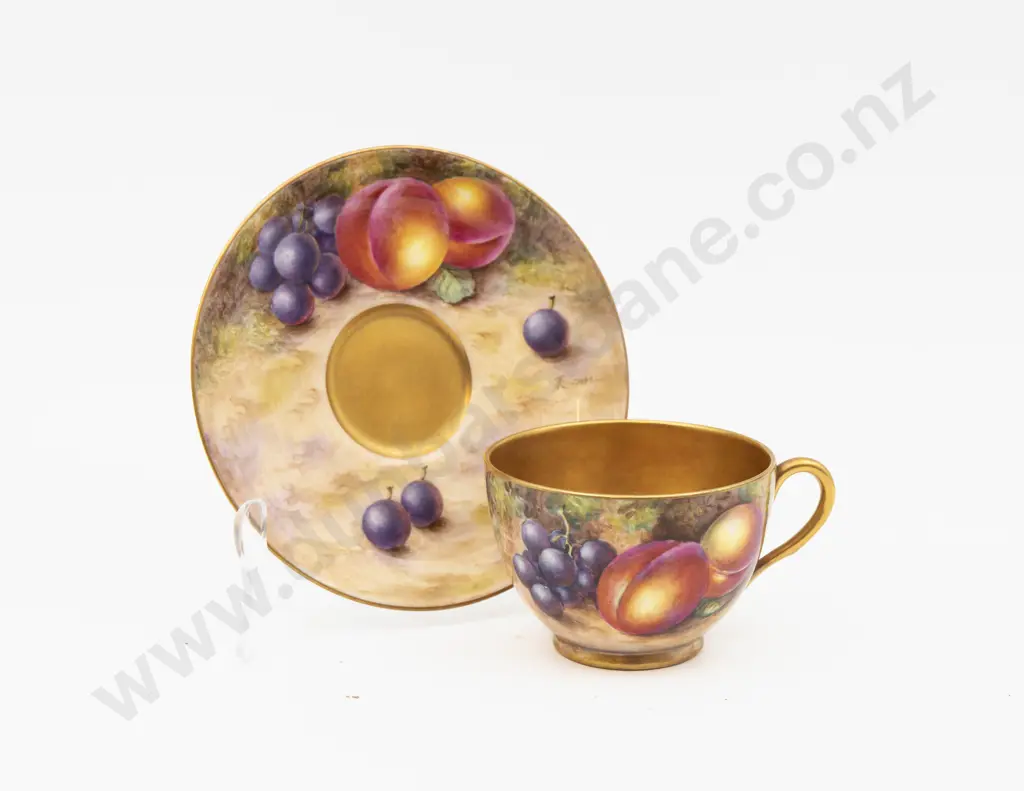 C1953 Royal Worcester Teacup & Saucer Hand Painted with Fruits Signed Freeman Image 1++