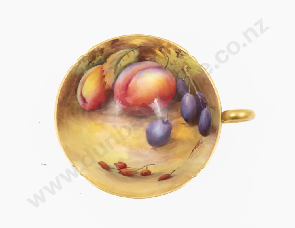 C1930 Royal Worcester Composed Teacup & Saucer Hand Painted with Fruits Signed Moseley & N H Price Image 1++