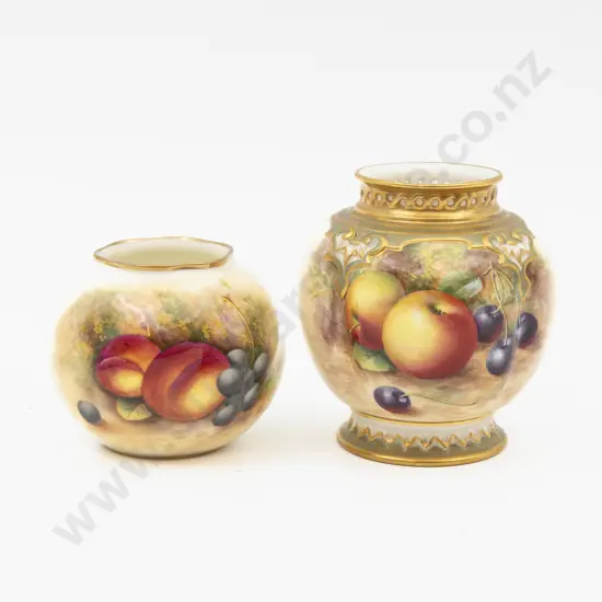 C1949 & C1950 Royal Worcester Vases Hand Painted with Fruits Signed N Ayrton & Roberts 9.5cm H & 6.5cm H