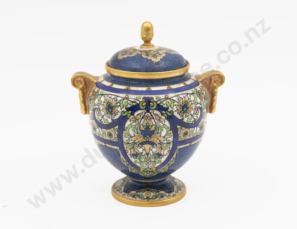 C1918 Royal Worcester Art Nouveau Covered Urn Hand Painted with Florals 14cm H Image 1++