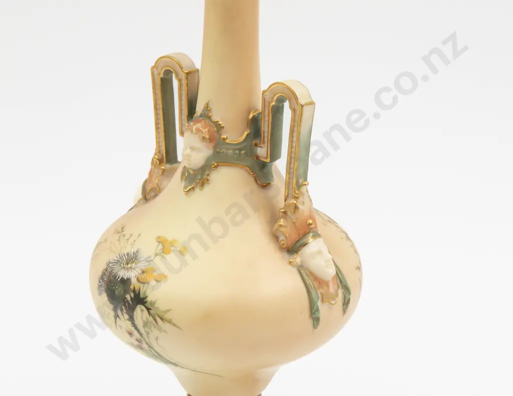 C1900 Royal Worcester Peach Ground Hand Painted Thistle Florals Urn 29cm H Image 1++