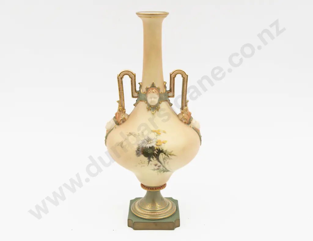 C1900 Royal Worcester Peach Ground Hand Painted Thistle Florals Urn 29cm H Image 1++