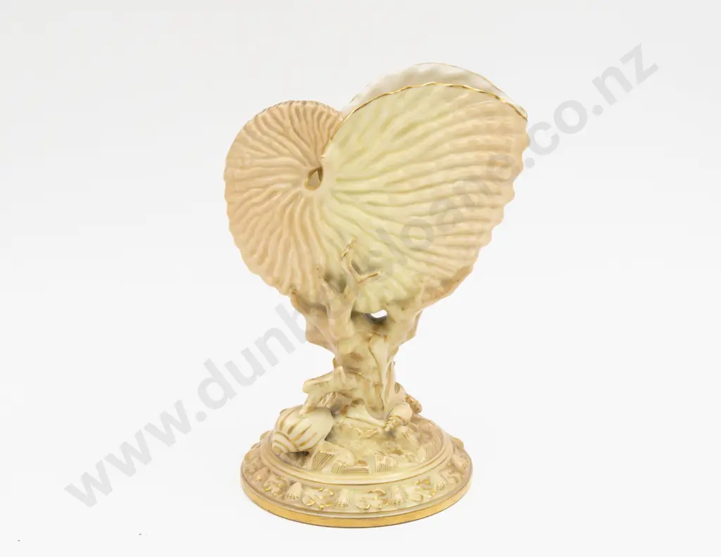 C1893 Royal Worcester Peach Ground Nautilus on Coral Base Centrepiece Image 1++