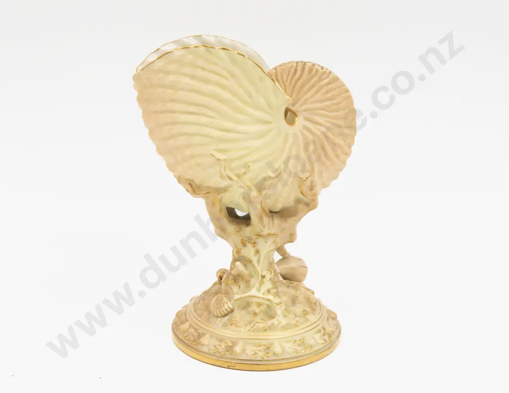 C1893 Royal Worcester Peach Ground Nautilus on Coral Base Centrepiece Image 1++